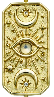 Original gold-tone tarot charm with eye, moon, and star artwork