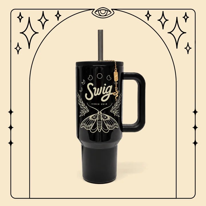 Witching Hour tumbler transitioning from daylight to its glow-in-the-dark design